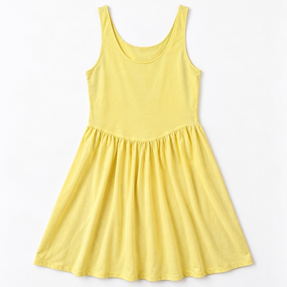 Vtg Butter Sun Yellow Sleeveless Basque Waist Knit Dress Scoop Neck Minimalist M